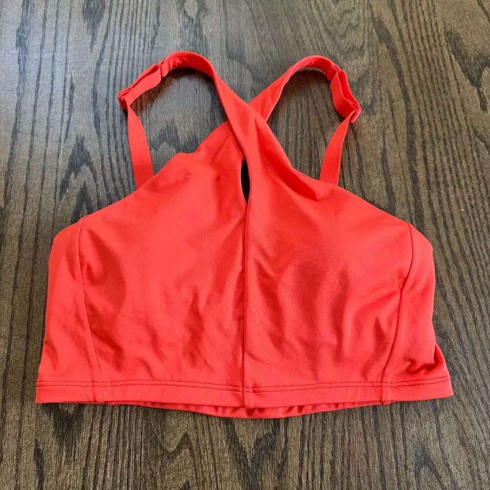 Athleta Womens Orange Crossed Bikini Swim Suit Top Size Small Vermillion Orange